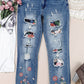 Floral Graphic Patchwork Distressed Jeans LMH Beauty