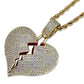 Fashion Broken Heart Iced Out Chain Pendant Necklace