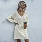 Pullover V-neck Long Sleeve Knitted Dress LMH Beauty