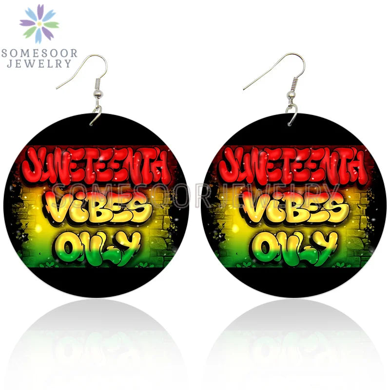 Juneteenth Vibes Design Wooden Drop Earrings