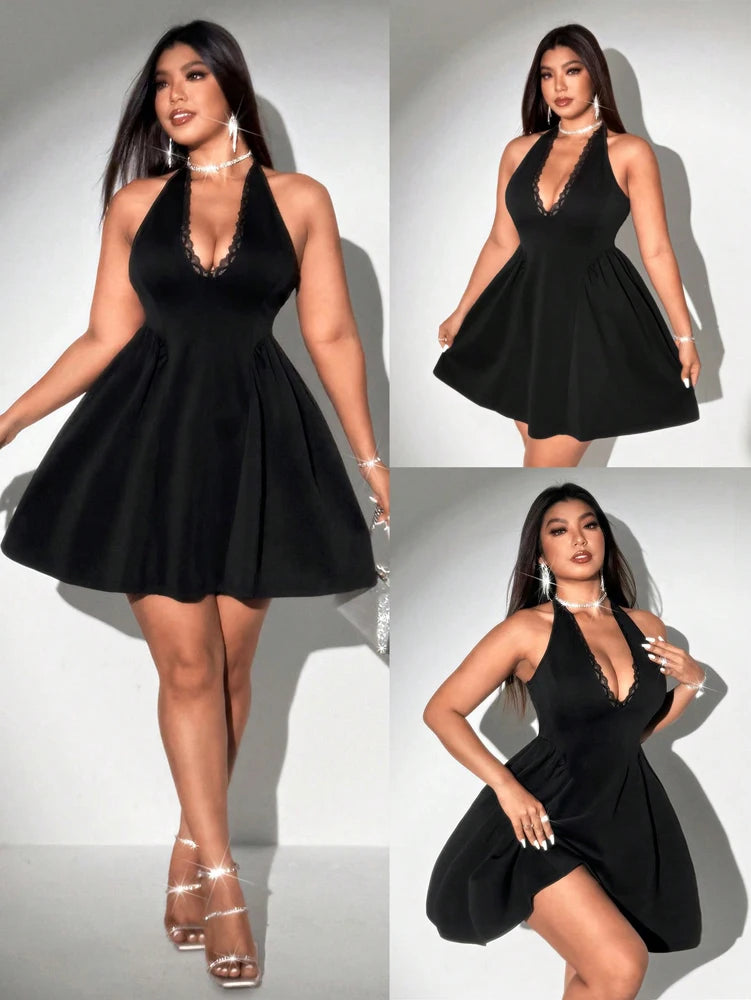 Women's Halter Black Mini Dress