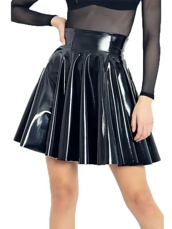 Women's Pleated Skirt Faux Leather Mini Skirt