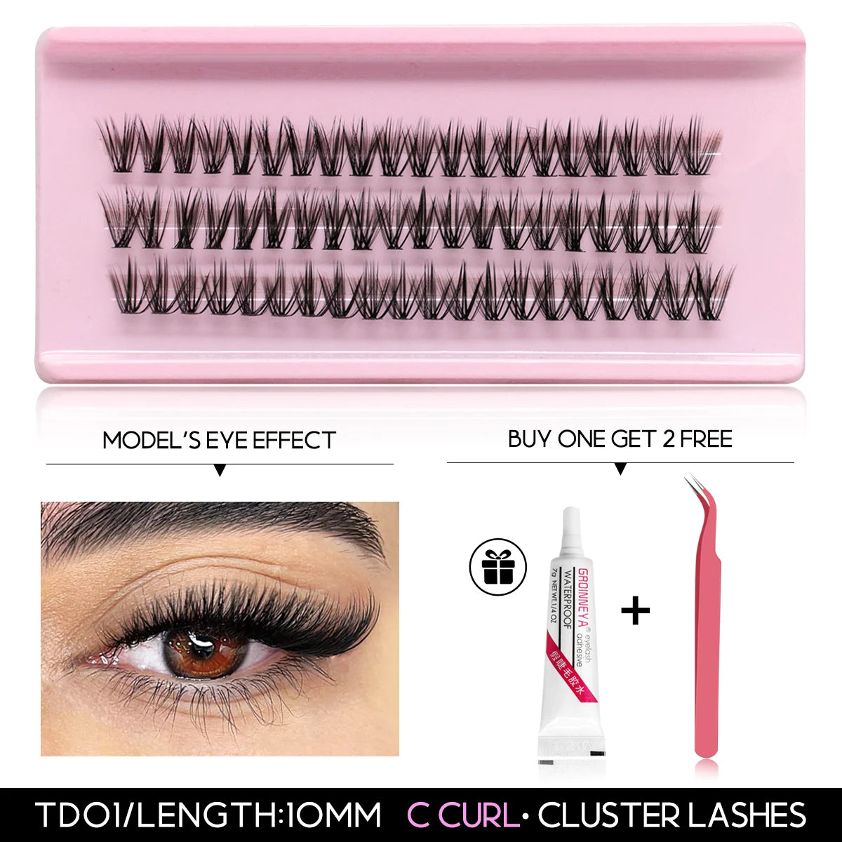 Cat Eye, Mink Lash Extension Kit with Bond, Seal, and Lash Applicator