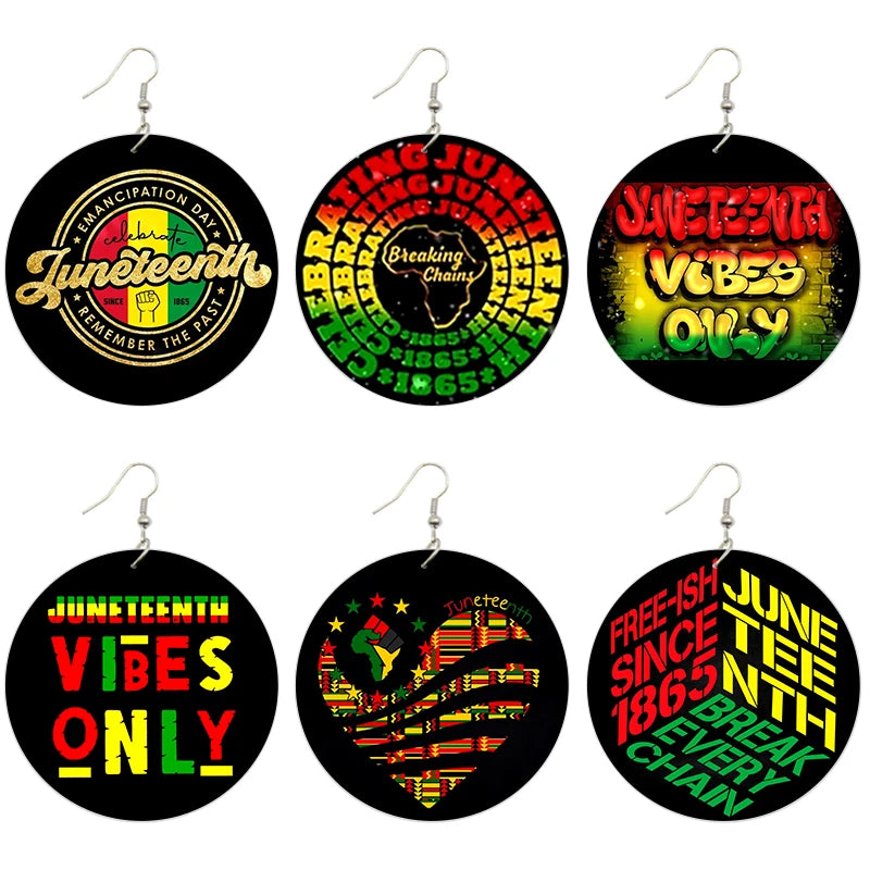 Juneteenth Vibes Design Wooden Drop Earrings