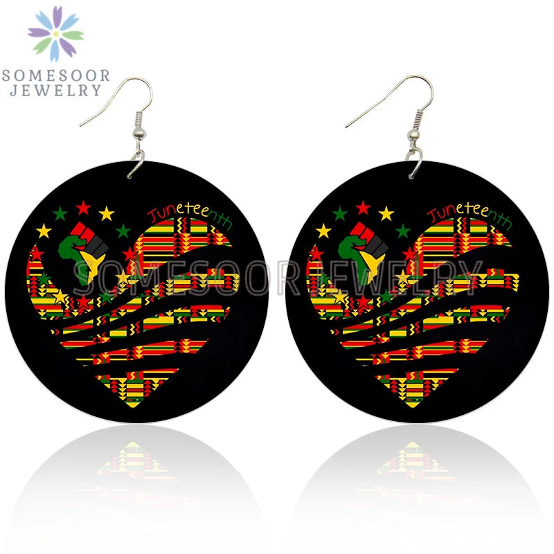 Juneteenth Vibes Design Wooden Drop Earrings