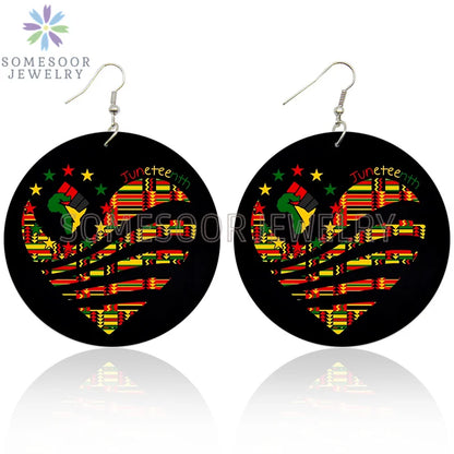 Juneteenth Vibes Design Wooden Drop Earrings