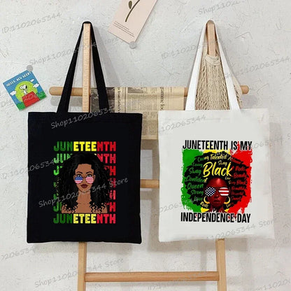 "Juneteenth Is My Independence Day" Women's Canvas Tote Bag