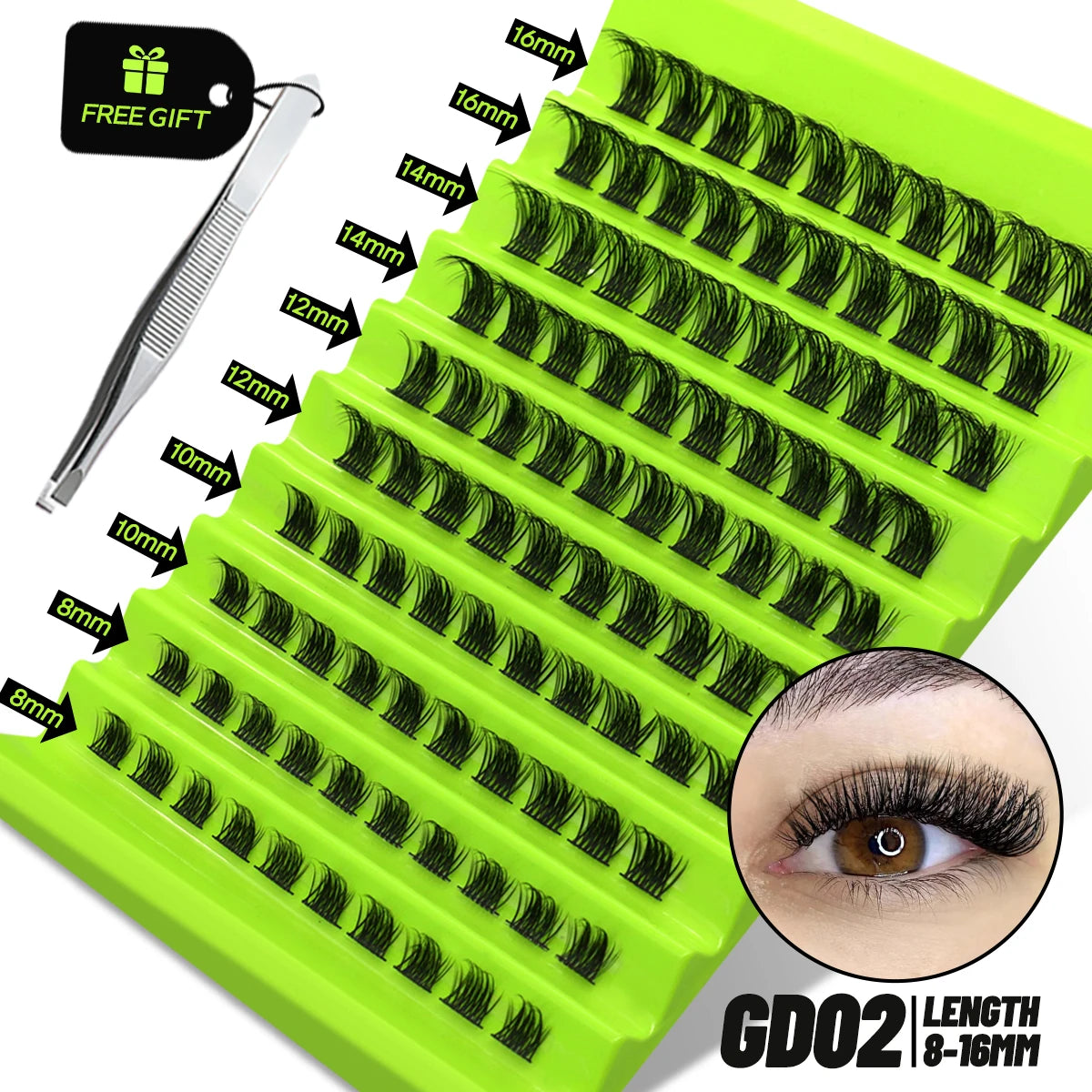 Cat Eye, Mink Lash Extension Kit with Bond, Seal, and Lash Applicator