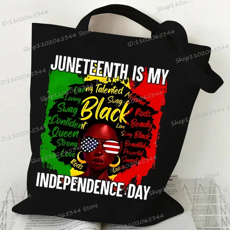 "Juneteenth Is My Independence Day" Women's Canvas Tote Bag