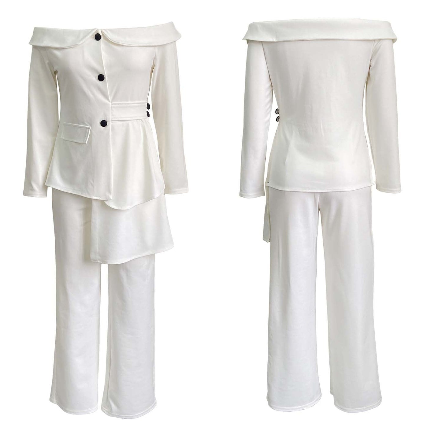 Two-piece set of one-piece collar commuting suit pants LMH Beauty