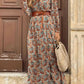 Women's V-neck long-sleeved Printed Long Dress (with belt)