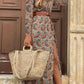 Women's V-neck long-sleeved Printed Long Dress (with belt)