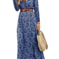 Women's V-neck long-sleeved Printed Long Dress (with belt)