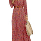 Women's V-neck long-sleeved Printed Long Dress (with belt)