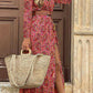 Women's V-neck long-sleeved Printed Long Dress (with belt)