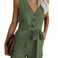 Women's Woven Fashion V-Neck Button-Up Sleeveless Jumpsuit