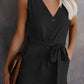 Women's Woven Fashion V-Neck Button-Up Sleeveless Jumpsuit