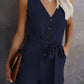 Women's Woven Fashion V-Neck Button-Up Sleeveless Jumpsuit