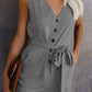 Women's Woven Fashion V-Neck Button-Up Sleeveless Jumpsuit