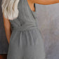 Women's Woven Fashion V-Neck Button-Up Sleeveless Jumpsuit