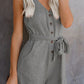 Women's Woven Fashion V-Neck Button-Up Sleeveless Jumpsuit