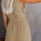 Women's Woven Fashion V-Neck Button-Up Sleeveless Jumpsuit