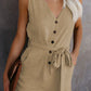 Women's Woven Fashion V-Neck Button-Up Sleeveless Jumpsuit