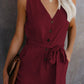 Women's Woven Fashion V-Neck Button-Up Sleeveless Jumpsuit