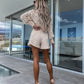New women's clothing solid color single breasted stand collar lace shorts suit