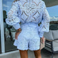New women's clothing solid color single breasted stand collar lace shorts suit
