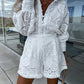New women's clothing solid color single breasted stand collar lace shorts suit