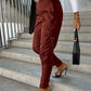 Women's Fashion Slim Fit PU Leather Waist Leg Pants Pockets