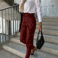 Women's Fashion Slim Fit PU Leather Waist Leg Pants Pockets