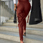 Women's Fashion Slim Fit PU Leather Waist Leg Pants Pockets