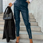 Women's Fashion Slim Fit PU Leather Waist Leg Pants Pockets