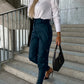 Women's Fashion Slim Fit PU Leather Waist Leg Pants Pockets
