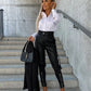 Women's Fashion Slim Fit PU Leather Waist Leg Pants Pockets