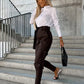 Women's Fashion Slim Fit PU Leather Waist Leg Pants Pockets