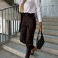 Women's Fashion Slim Fit PU Leather Waist Leg Pants Pockets