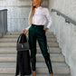 Women's Fashion Slim Fit PU Leather Waist Leg Pants Pockets
