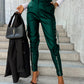Women's Fashion Slim Fit PU Leather Waist Leg Pants Pockets