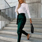 Women's Fashion Slim Fit PU Leather Waist Leg Pants Pockets