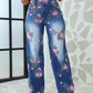 Women's Floral Printed Wide Leg Pants Jeans