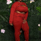 Women's Fashion Hollow Top Ribbed Three-piece Suit