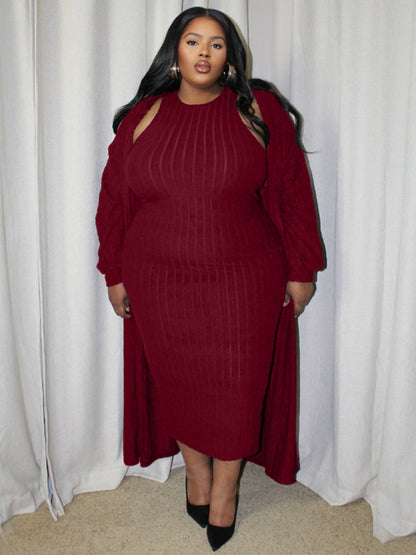 Large size women's new casual fashion long-sleeved jacket two-piece suit