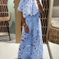 Women's solid color sexy hollow cardigan top wide leg pants two piece set