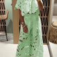 Women's solid color sexy hollow cardigan top wide leg pants two piece set