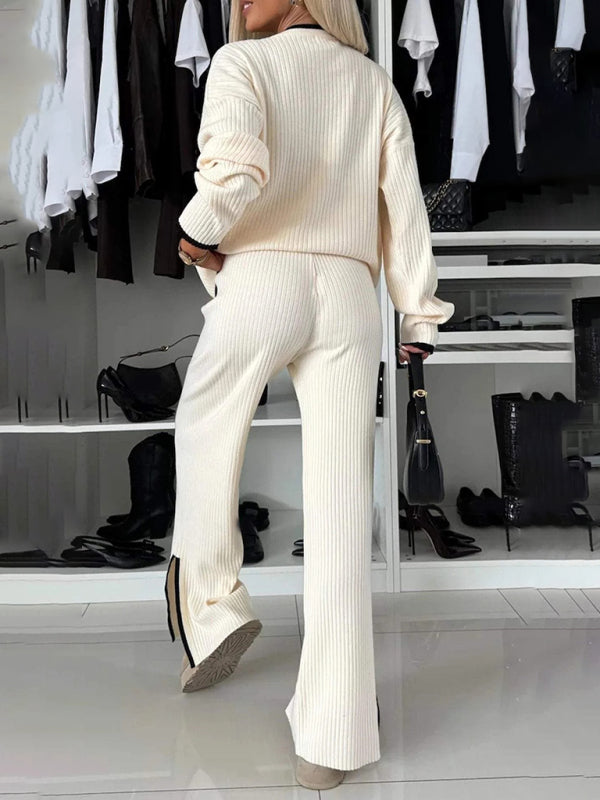 Women's casual suit color matching pocket top wide leg pants two piece set