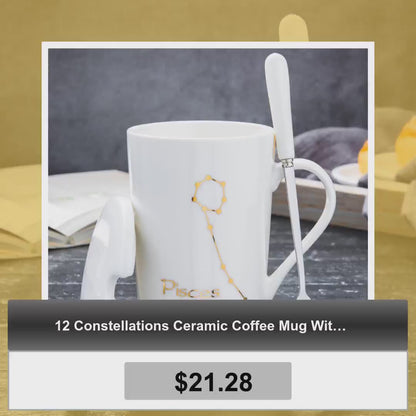 12 Constellations Ceramic Coffee Mug With Lid And Spoon by@Vidoo