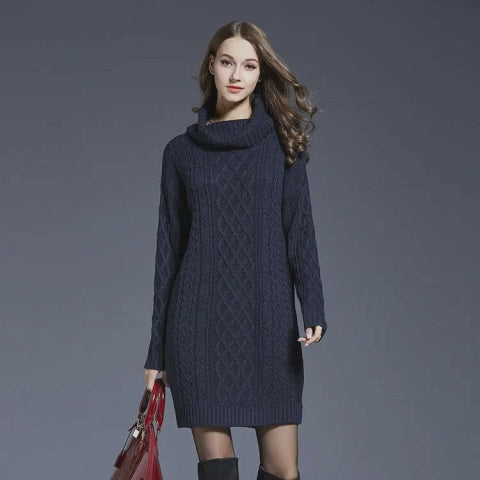 Women's Warm Turtleneck Sweater Dress by@Vidoo